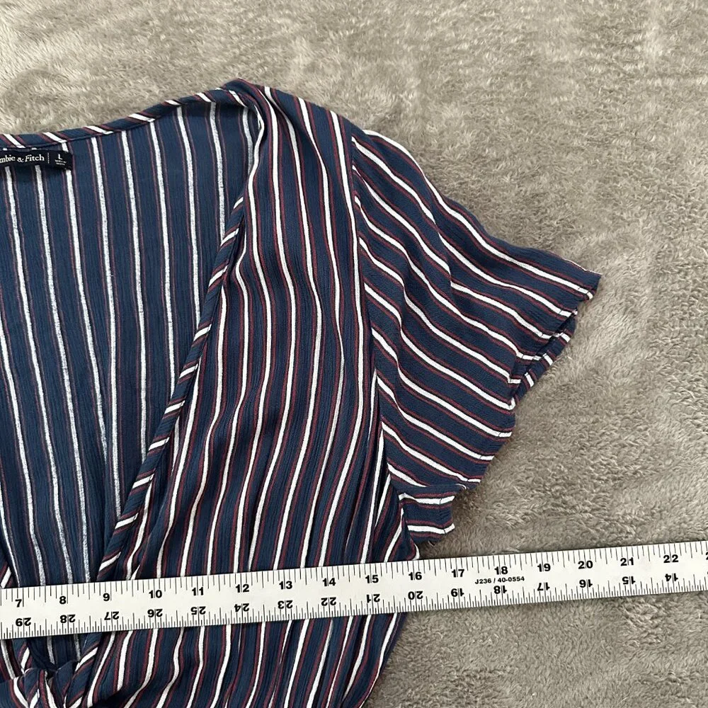 Abercrombie & Fitch Maxi Dress LARGE Blue Stripe Cutout Front Summer Vacation